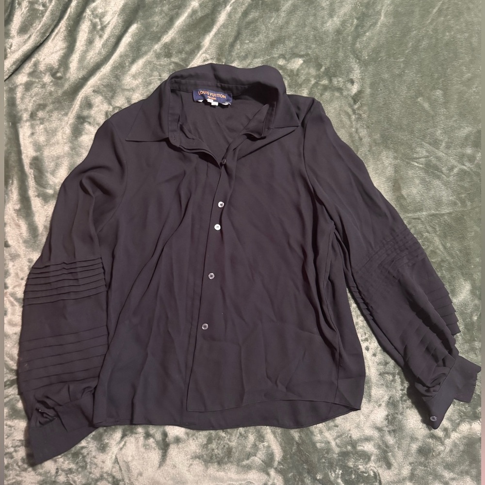 Louis Vuitton Black Uniform Ruffle Detail Top